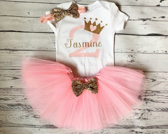 Pink Princess 2nd Birthday Personalized outfit, 2nd Birthday personalized Shirt Second Birthday Princess theme Pink and gold outfit Party