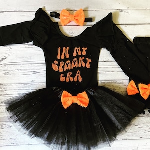 Halloween Leotard Black Halloween Flutter Sleeve Leotard Halloween Tutu Outfit In My Spooky Era Baby Girl Outfit Halloween Outfit for Girls