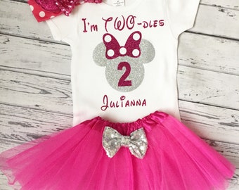 Personalized Pink and Silver Im Twodles Girls Minnie Mouse 2nd Birthday Outfit Toodles Birthday Shirt 2nd Birthday Minnie Mouse Birthday