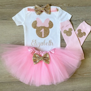 Pink and Gold Personalized Minnie Mouse 1st birthday bodysuit, Minnie Mouse 1st birthday shirt, pink and gold minnie, pink tutu