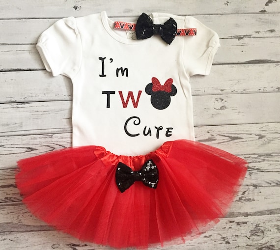 Red and Black Im Two Cute Minnie Mouse 