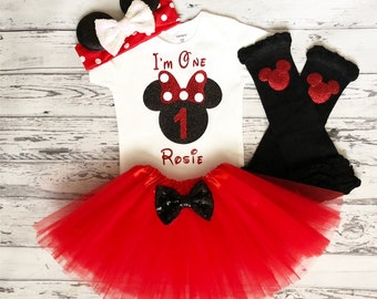 Red and Black Personalized Minnie Mouse 1st Birthday Outfit IM One red Tutu Minnie Mouse Birthday Shirt Cake Smash Minnie Mouse 1st Birthday