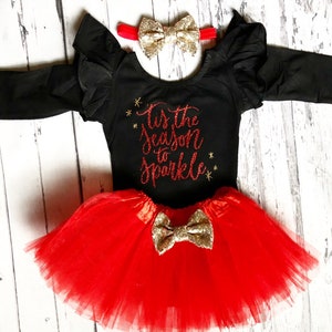 Baby Girl Tis The Season To Sparkle Leotard Baby and Toddler Girl Christmas Outfit Christmas Bodysuit 1st Christmas Outfit Red Tutu Prop