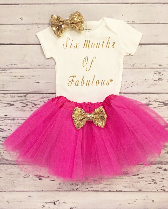 Bebe nina 6 meses de Fabuloso Body 6 meses ninas traje oro y rosa caliente seis meses traje tutu rosa caliente tutu 6 meses camisa bodysuit