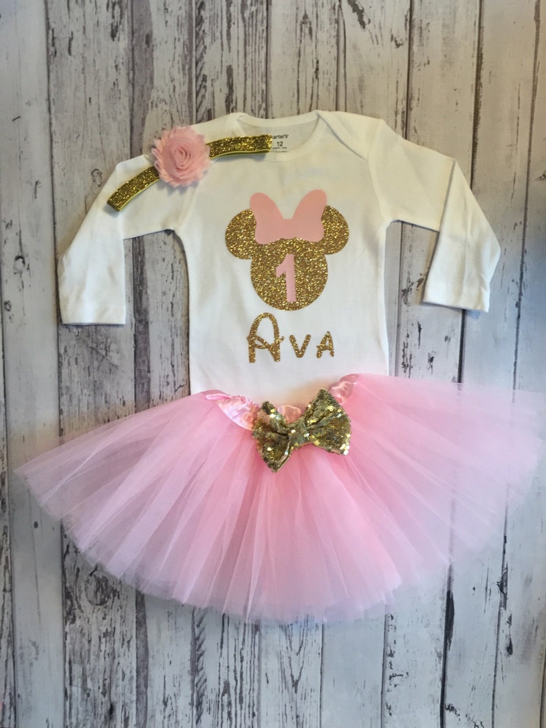 Pink and Gold Personalized Minnie Mouse 1st Birthday Outfit Cake Smash ...