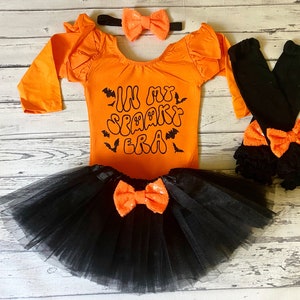 Halloween Leotard Orange Halloween Flutter Sleeve Leotard Halloween Tutu Outfit In My Spooky Era Baby Girl Outfit Halloween Outfit for Girls
