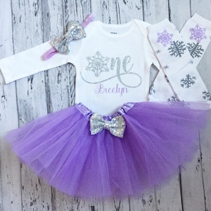 Personalized Winter Onederland 1st Birthday bodysuit & Tutu 1st Birthday Bodysuit Lavender 1st Birthday Bodysuit lavender and silver Frozen