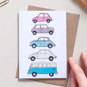 Vintage cars illustrated greeting card