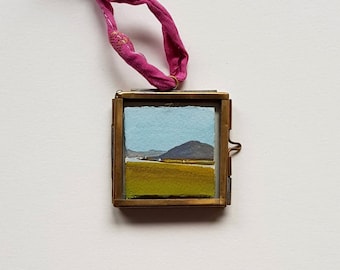 Miniature framed landscape painting, Blacksod Bay, tiny wall hanging, original art, handmade gift