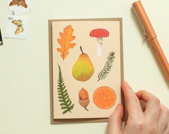 Peach Woodland Botanical greeting card | Mushroom notelet, Botanical notecard, Any Occasion