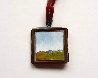 Miniature framed landscape painting, Scottish Highlands, tiny wall hanging, original art, handmade gift, home decor