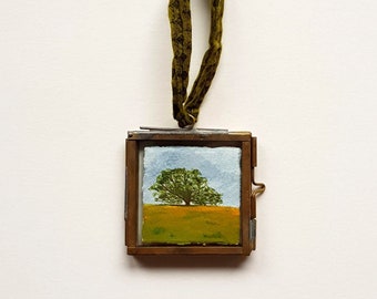 Miniature framed landscape painting, Holmfirth, tiny wall hanging, original art, West Yorkshire, handmade gift, wall art