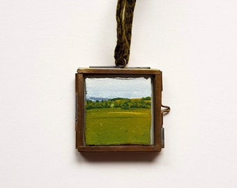Miniature framed landscape painting, wall art, handmade gift, tiny wall hanging, original art, England, Yorkshire