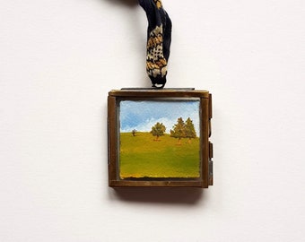 Miniature framed landscape painting, Wentworth, tiny wall hanging, original art, England, Yorkshire, handmade gift