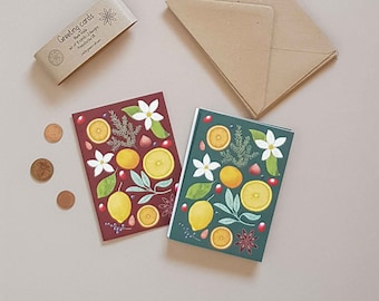 Oranges and Lemons greeting card set, Red and green, Christmas and holiday cards