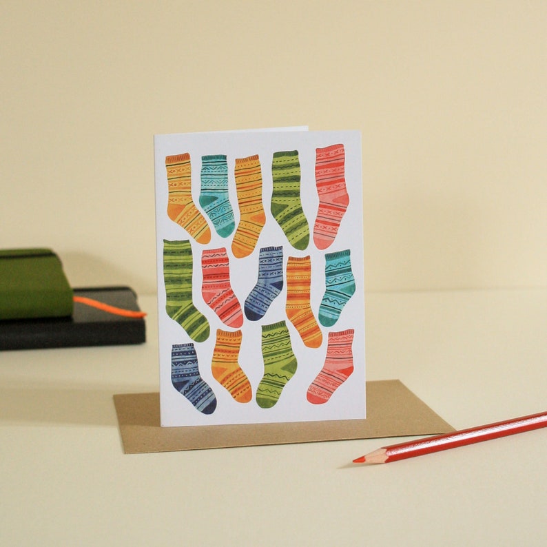 Colourful Fair Isle socks greeting card, Card for sewer, Gift for maker, Gift for knitter 画像 1
