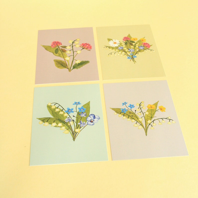 Blumen Postkarten, Postkartenset, Mini Kunstdrucke, Frühlingsblumen, Dankeskarten, rahmbare Kunst Bild 3