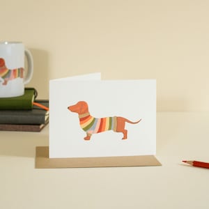 Cute Dachshund greeting card Dachshund in a sweater illustration, gift for dog lover, card for knitter, image 1