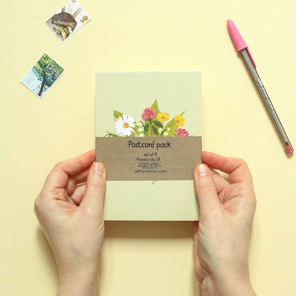 Floral Postcards, postcard pack, mini art prints, spring flowers, thank you cards, frameable art