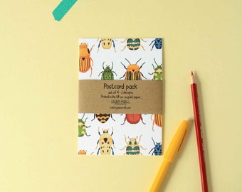 Beetles postcard set, Mini art print, Colourful stationery, Gift for kids, stationery set, gifts for teens, kids wall art