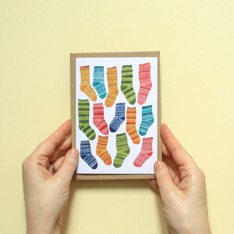 Colourful Fair Isle socks greeting card, Card for sewer, Gift for maker, Gift for knitter 画像 6
