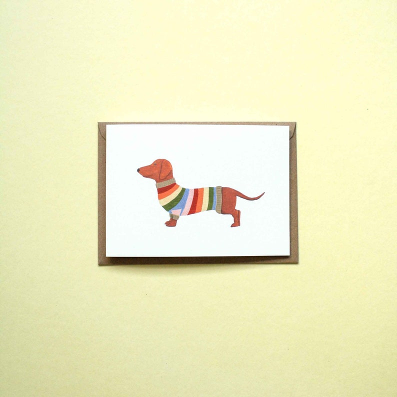 Niedliche Dackel Grußkarte Dackel in einer Strickjacke Illustration, Geschenk für Hundeliebhaber, Karte für Strickerin, Bild 6