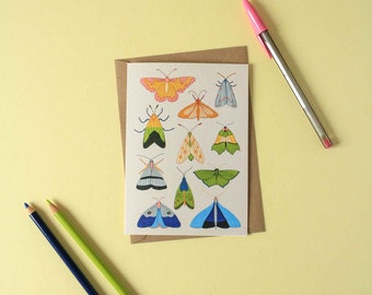 Colourful moths greeting card