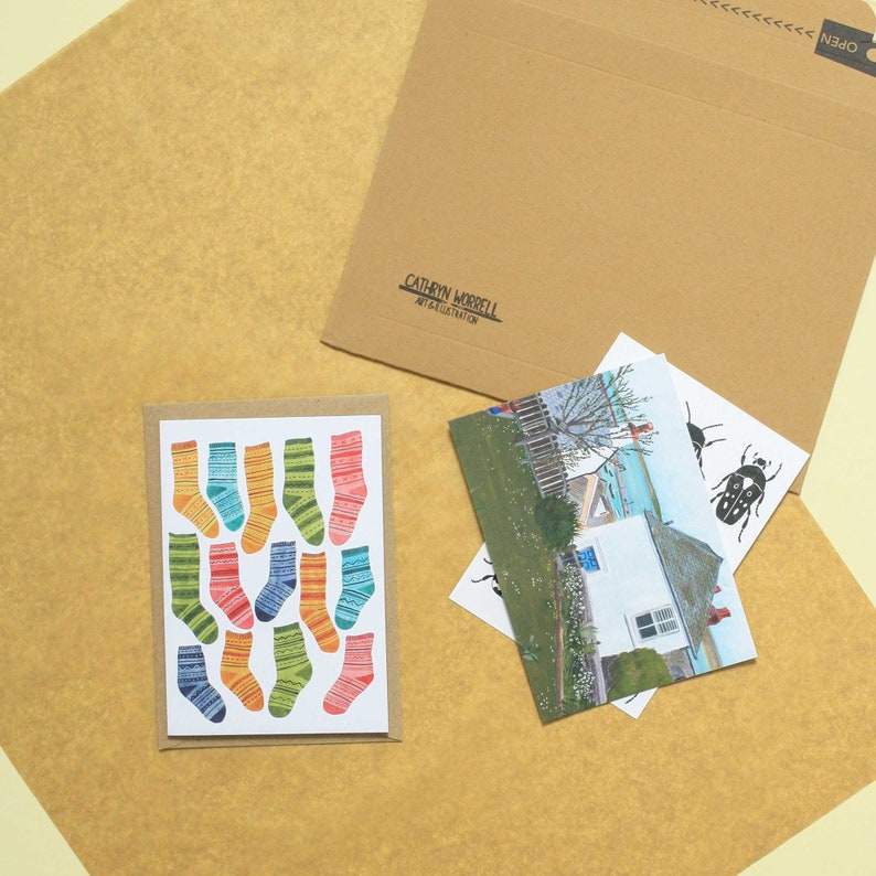 Colourful Fair Isle socks greeting card, Card for sewer, Gift for maker, Gift for knitter 画像 2