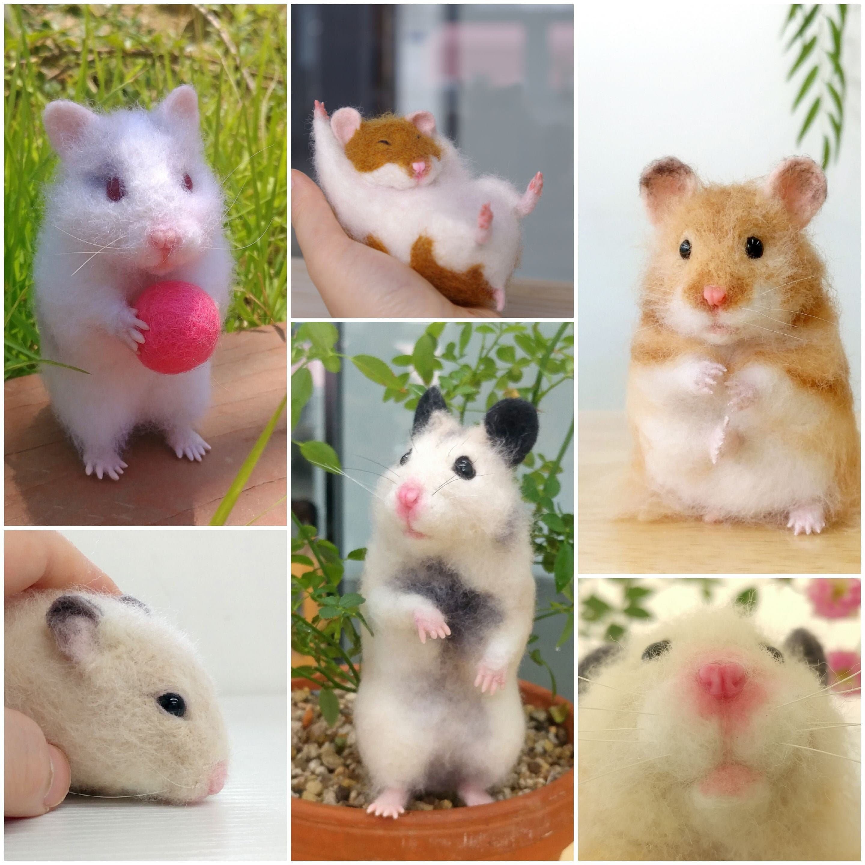 Felting Wool Needle Felted Japanese Hamster - Needle Felting Kits Keychain Grey Hamster