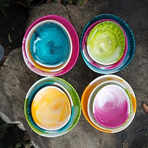 Resin nesting bowls. Organic shape, Matte finish. Buy as a set or individually. Handmade. Perfect unique house warming or wedding gift.