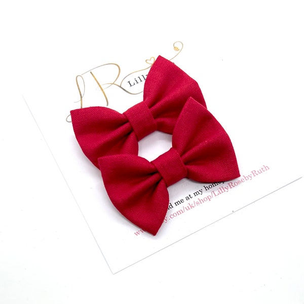 Hand-tied Red Christmas hair bow, piggie tails, hair clip