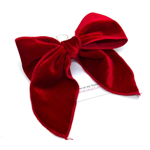 Red Velvet Hand-tied Sailor Hair bow, Christmas hair accessory