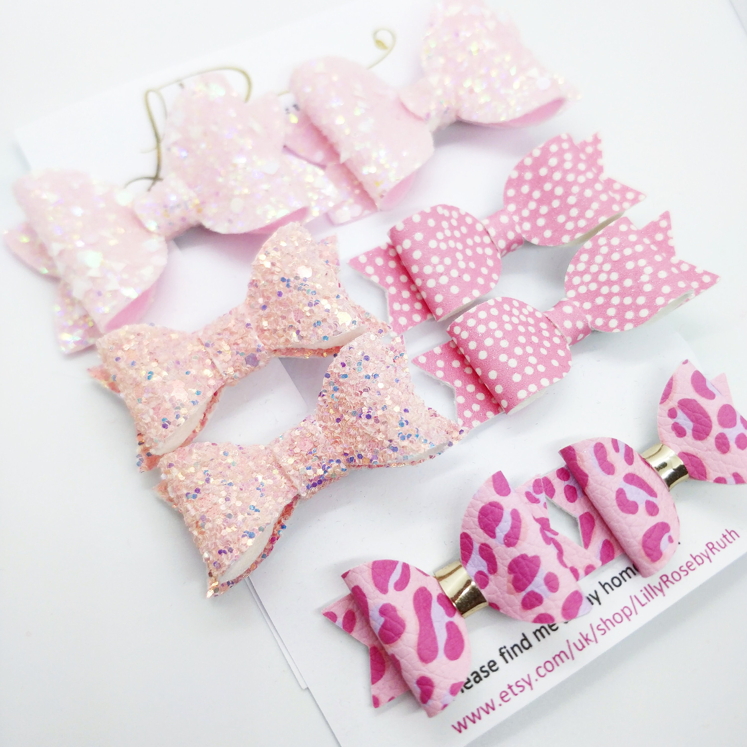 Set of 8 Pink Hair Clips Glitter sparkly leathrette animal Etsy