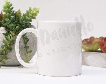 Coffee Mug Mockup, White mug styled photography, blank mug mockup, coffee cup mockup, blank coffee cup template, Mug and Succulents Mockup