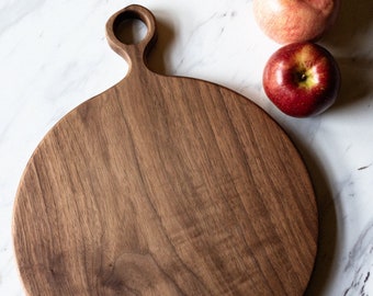 Discounted/ Second - Large Round Wood Walnut Cutting Board with Handle, 097 Round Cutting Board, Round Serving Board, Wood Serving Board