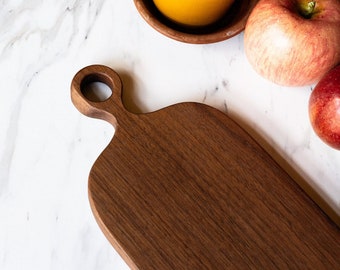 Discounted/ Seconds - Walnut Wood Cutting Board with Handle 093, Walnut Serving Board, Picnic Cutting Board, Small Cheese Board