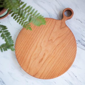 Large Round Cherry Wood Cutting Board with Handle - No Glue/ Solid Wood / Organic Finish/ Round Cutting Board, Round Cherry Serving Board