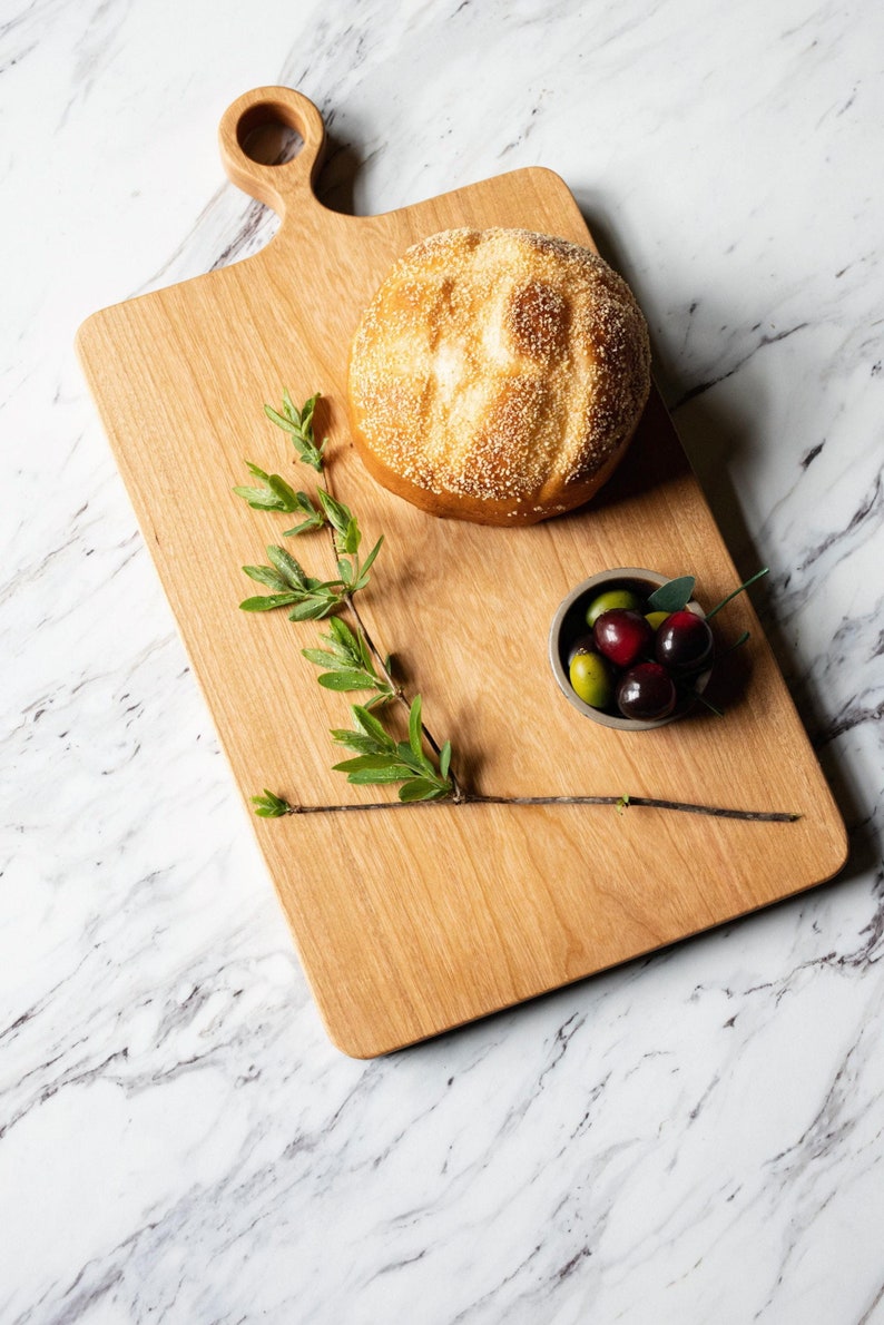 Wide Farmhouse - No Glue/ Solid Wood / Organic Finish/ Cherry Wood Cutting Board with Handle / Juice Groove Option / Wood Cutting Board