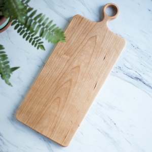 Farmhouse Wood Cutting Board/ Baguette Bread Board/ Charcuterie Cutting Board/ Serving Board with Handle All Natural Solid Wood No Glue image 2