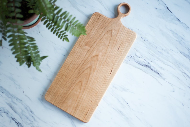 Farmhouse Wood Cutting Board/ Baguette Bread Board/ Charcuterie Cutting Board/ Serving Board with Handle All Natural Solid Wood No Glue image 2