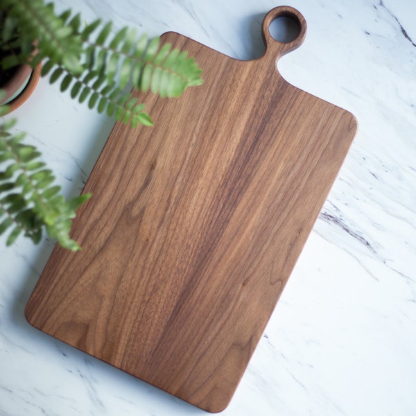 Wide Farmhouse - No Glue/ Solid Wood - Walnut Wood Cutting Board with Handle ORGANIC Finish/ Serving Board / Wood Cutting Board