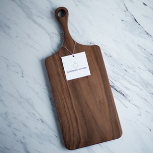 Classic Walnut Wood Cutting Board with Handle, Wood Serving Board, Paddle Board All Natural No Glue image 3