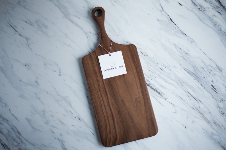 Classic Walnut Wood Cutting Board with Handle, Wood Serving Board, Paddle Board All Natural No Glue image 3
