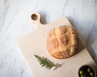 Wide Farmhouse - No Glue/ Solid Wood / Organic Finish/ Maple Wood Cutting Board with Handle / Wood Cutting Board/ Juice Groove Option
