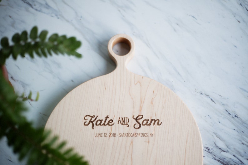 Personalized Wood Cutting Board, Maple Cutting Board, Custom Engraved Wedding Gift, Anniversary Gift, Round Serving Board image 1