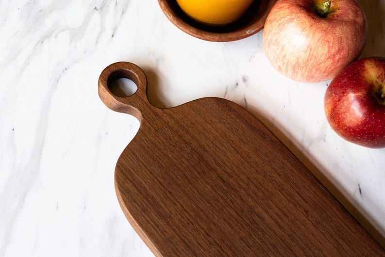 Discounted/ Seconds Walnut Wood Cutting Board with Handle 093, Walnut Serving Board, Picnic Cutting Board, Small Cheese Board image 1
