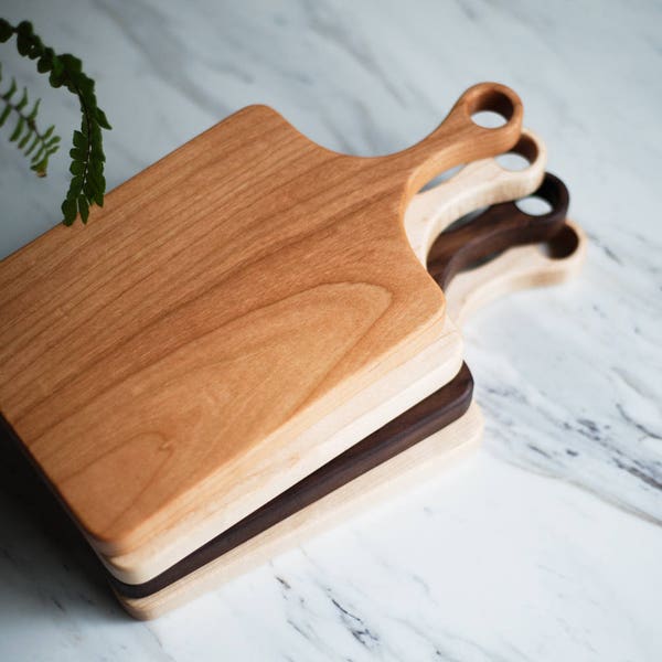 Classic Maple | Walnut | Cherry Wood Cheese Board with Handle, Barware, Bar Cart, Wood Serving Board, Paddle Board- All Natural - No Glue