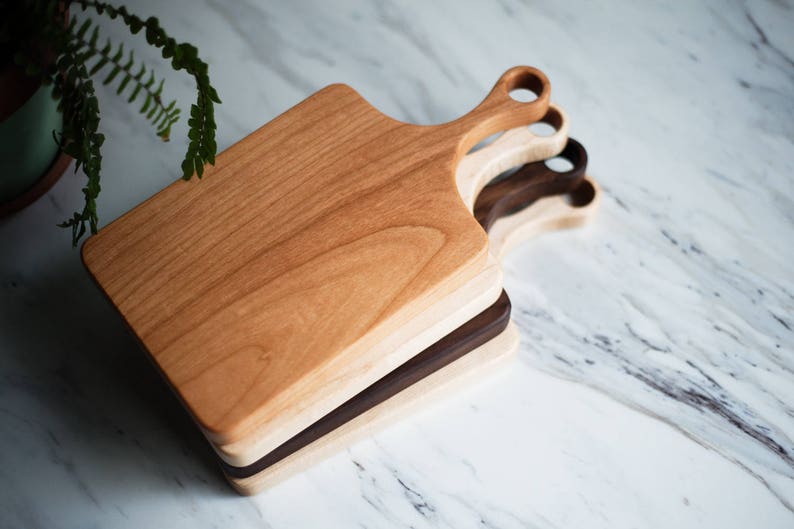 Classic Maple Walnut Cherry Wood Cheese Board with Handle, Barware, Bar Cart, Wood Serving Board, Paddle Board All Natural No Glue image 1