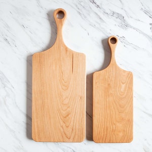 Classic Cherry Wood Cutting Board with Handle, Wood Serving Board, Paddle Board Single Piece No Glue Organic Finish image 3