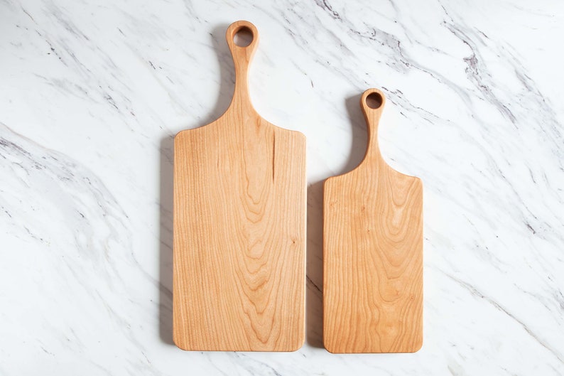 Classic Cherry Wood Cutting Board with Handle, Wood Serving Board, Paddle Board Single Piece No Glue Organic Finish image 3